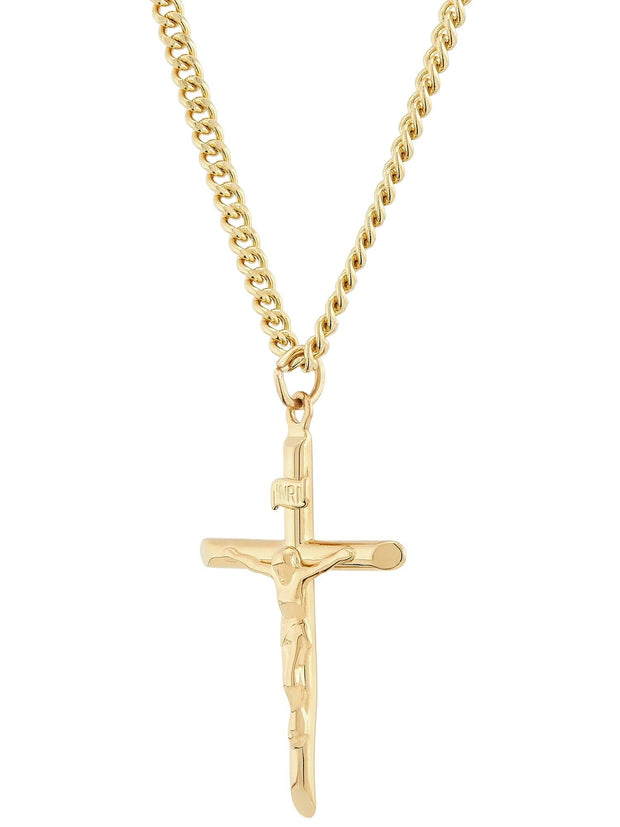 Brilliance Fine Jewelry Gold Filled Crucifix Cross on Stainless Steel Necklace,24" - JNR Products