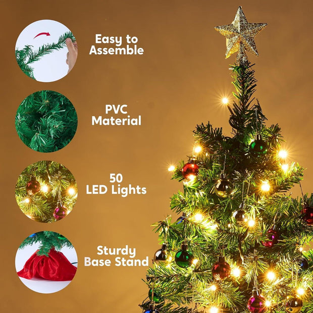 Syncfun 24 Inch Mini Christmas Tree with Lights,Prelit Artificial Christmas Tree with Decorations,Light Up Christmas Ornaments Table Decor (Storage Bag Included) - JNR Products