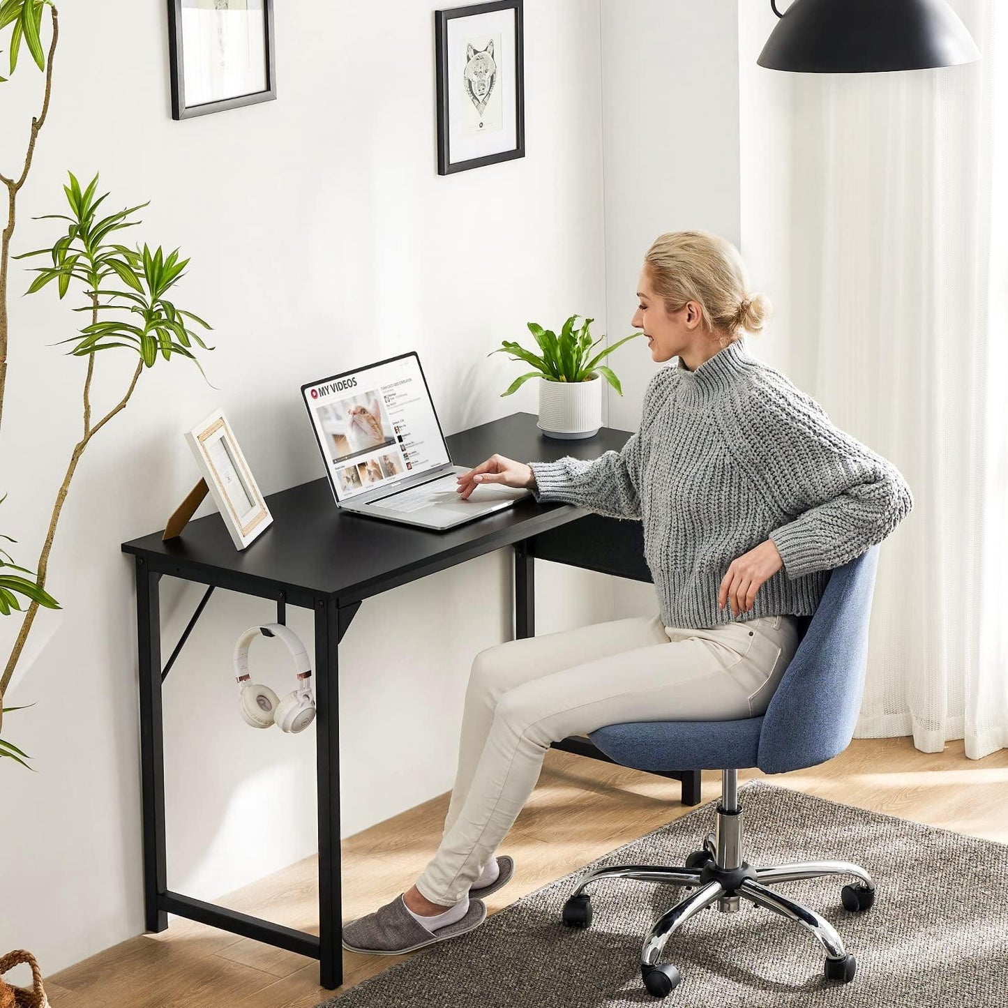 Small Computer Desk Small Office Desk 31 Inch Writing Desk Home Office Desks Small Space Desk Study Table Modern Simple Style Work Table with Storage Bag Iron Hook Metal Frame for Home, Bedroom - JNR Products