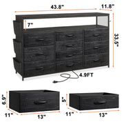 EnHomee Dressers for bedroom TV Stand with Power Outlets &LED Lights Wide Dresser with 10 Drawers&Side Pockets & Hook Fabric Chest of Drawers,Black - JNR Products