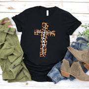 Love in Faith | Faith Cross Short Sleeve | Black Leopard | Christian T-Shirts for Women | Faith Based Apparel |Christian Gifts - JNR Products