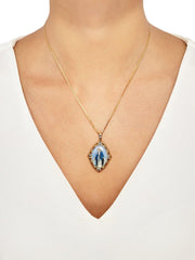 Brilliance Fine Jewelry Sterling Silver and 18K Gold Plated Virgin Mary with Crystal Pendant, 18" Necklace - JNR Products