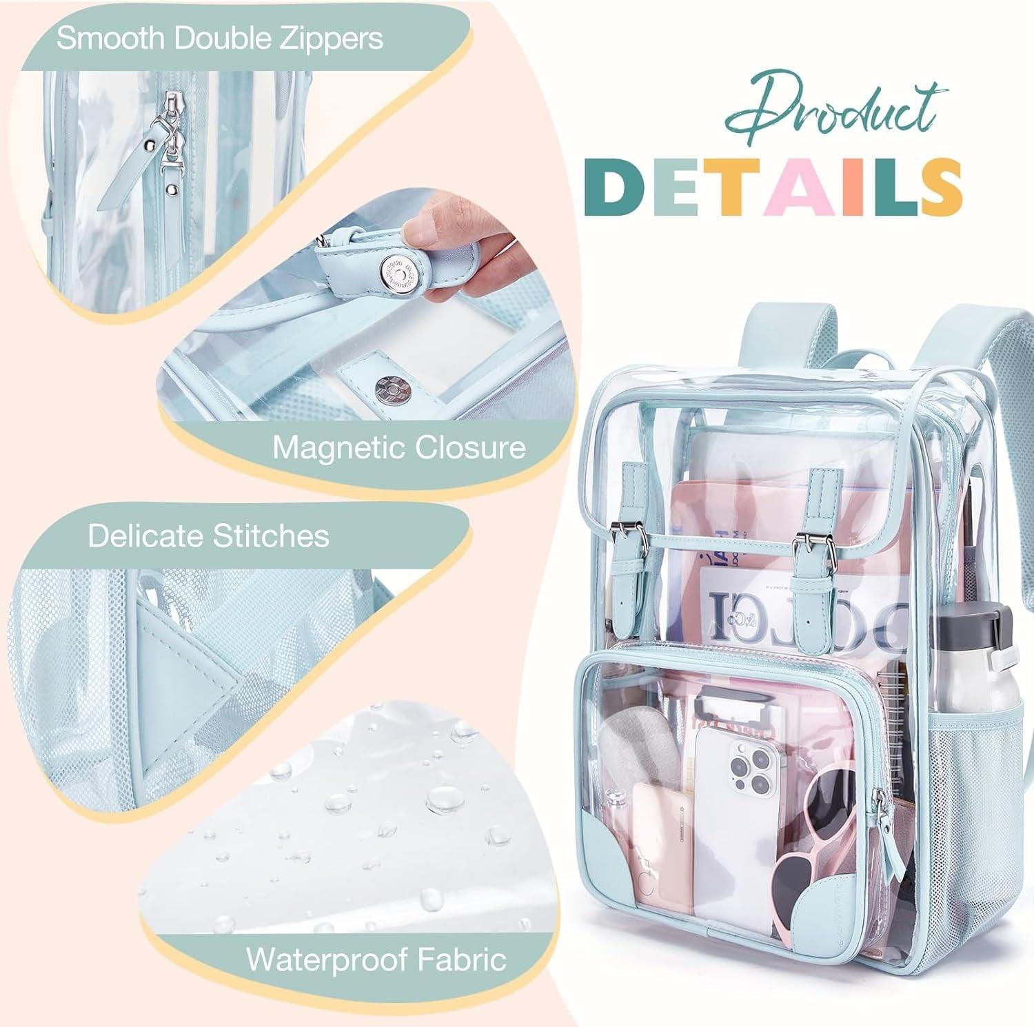 DAKIMOE Clear Backpack for School Stadium Travel Transparent Book Bag Large 17'' - JNR Products