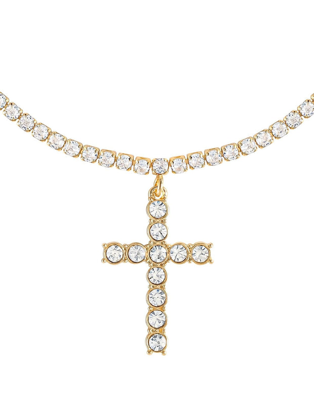 Jessica Simpson Gold Tone Crystal CZ Cross Necklace - JNR Products