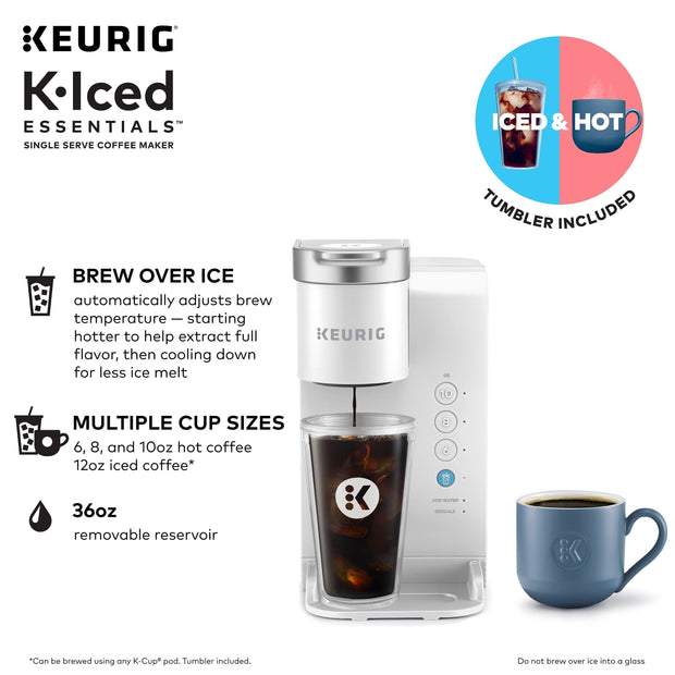 Keurig K-Iced Essentials Iced and Hot Single-Serve K-Cup Pod Coffee Maker, White - JNR Products