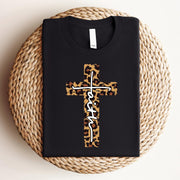 Love in Faith | Faith Cross Short Sleeve | Black Leopard | Christian T-Shirts for Women | Faith Based Apparel |Christian Gifts - JNR Products