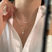 Opal Cross Double-layer Necklace Female Niche - JNR Products