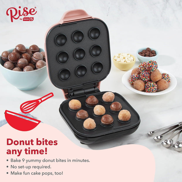 Rise by Dash Donut Bite Maker, Pink - Makes 9 Donut Bites - 4 in x 9.1 in - 2.6 lbs. - JNR Products