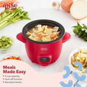 Rise By Dash Mini Rice Cooker Steamer with Removable Non-Stick Pot, Keep Warm Function & Recipe Guide, 2 Cups, for Soups, Stews, Grains & Oatmeal - Red - JNR Products