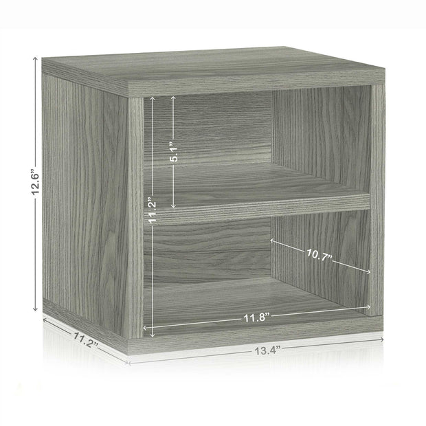 WAY BASICS Modular Cubby Organizer 2 Tier Shelf - Bookcase Storage Cube Unit, London Grey - JNR Products