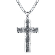 925 Sterling Silver Cross Pendant with Stainless Steel Figaro Chain Oxidized Cross Necklace Christian Jewelry - JNR Products