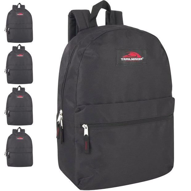 Trail Maker 24 Pack of Bulk Wholesale Basic and Classic 17 Inch Backpacks with Front Accessory Pocket, Dual Zipper Closure and Padded Adjustable Shoulder Straps for Work, School and Classrooms in Gray - JNR Products