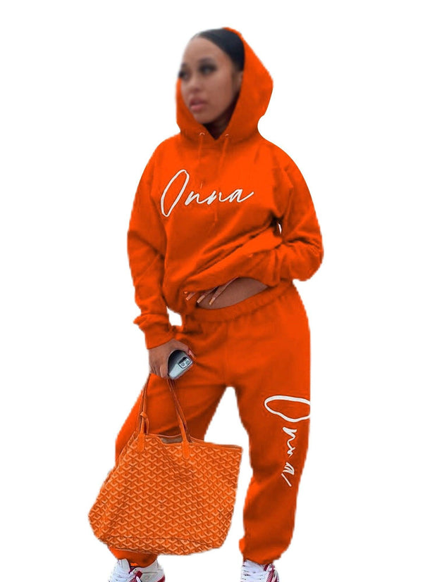 Cindysus Women Casual Sweatsuit Letter Print Playsuit 2 Piece Outfit Sweatshirt and Sweatpants Loose Fit Jogger Set Orange M - JNR Products