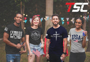 Mens Christian Shirt Walk By Faith Not By Sight 2 Corinthians 5:7 Scripture American Flag Sleeve T-shirt Graphic Tee-Black-6xl - JNR Products