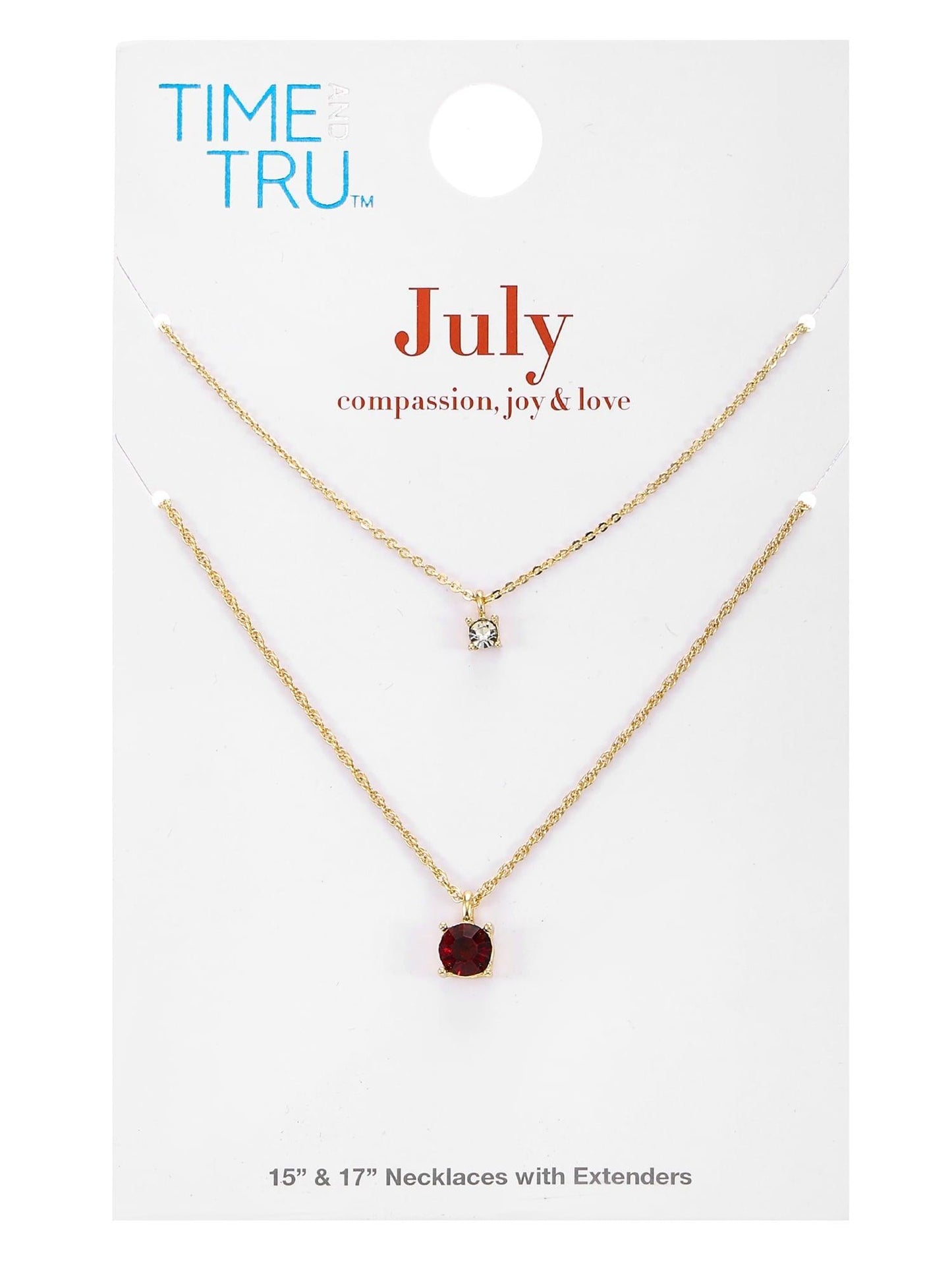 Time and Tru Goldtone Birthstone Necklace Set, January, Red, 2 Pieces - JNR Products