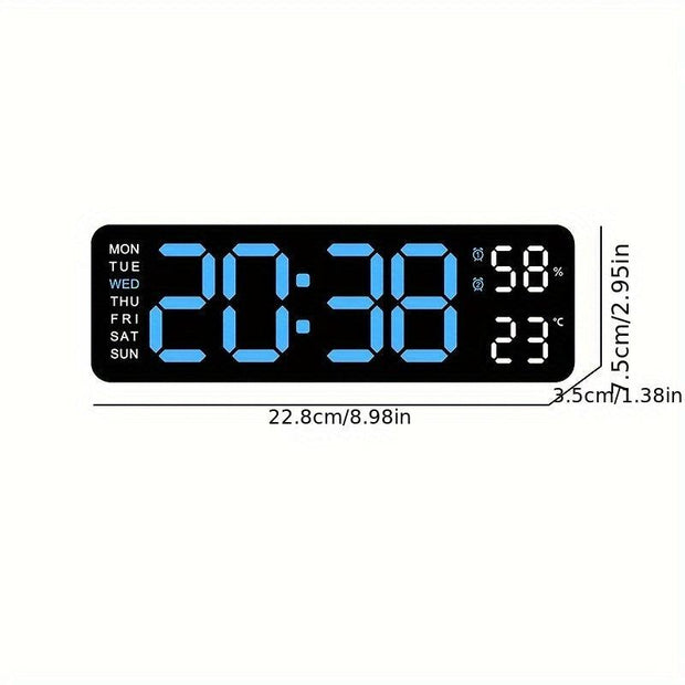 1pc Modern Multi-Functional Silent Living Room Clock - Large Screen LED Display, Rectangular Shape, Week, Temperature, Humidity, Alarm Function, Stand or Hang Option - JNR Products