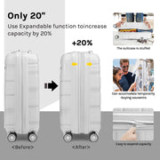 Melalenia - 5 Luggage Sets PP Hardside Spinner Luggage - (Expandable Carry-on Suitcase20")( 24" 28")-White - JNR Products