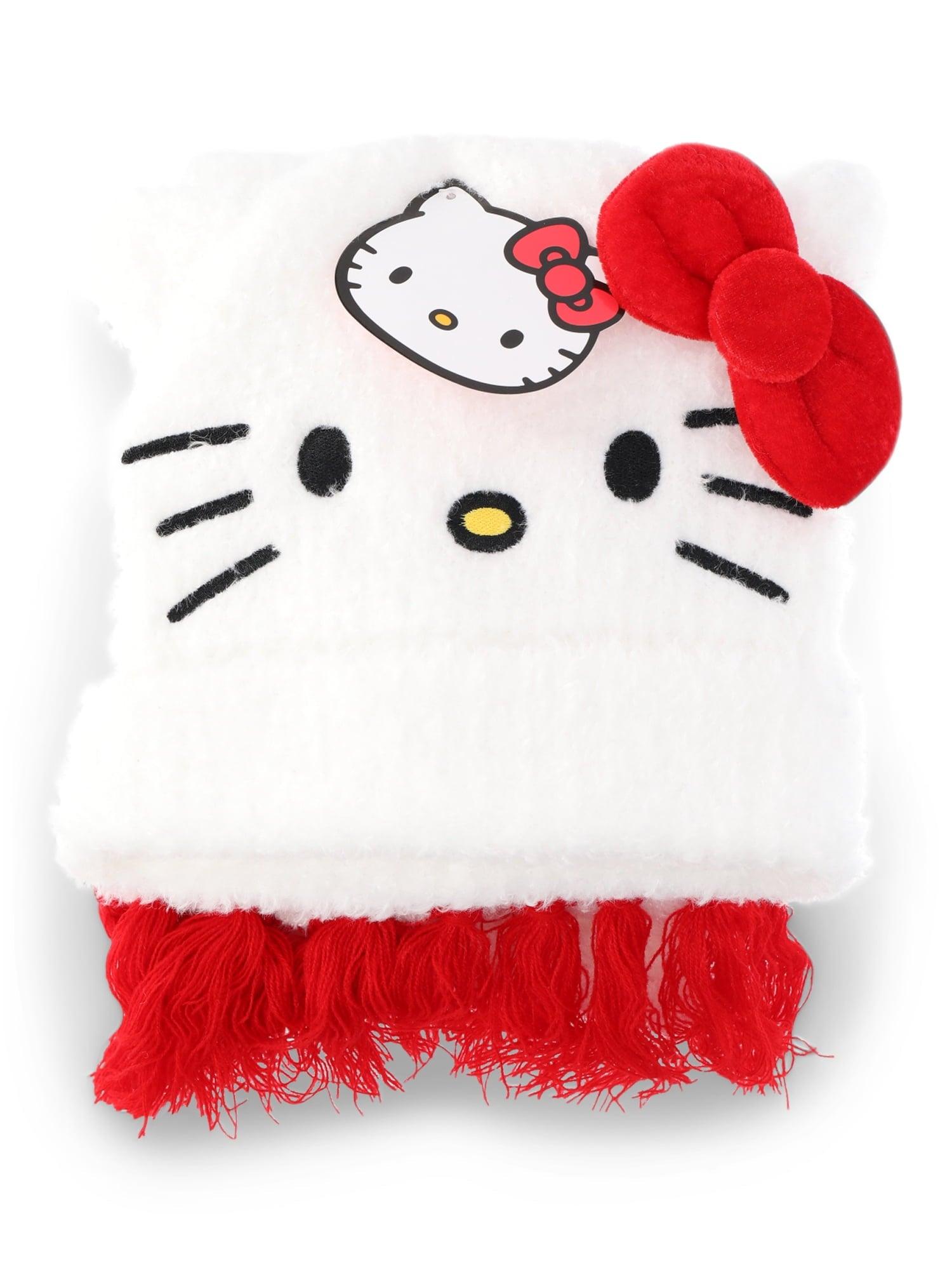 Sanrio Hello Kitty Women’s Beanie and Scarf 2-Piece Set, White Red - JNR Products