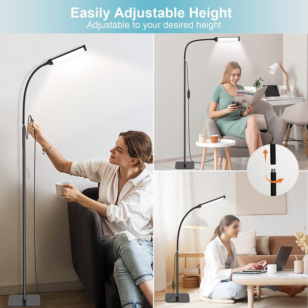 SERBASIC Adjustable LED Floor Lamps for Living Room, Bedroom and Office, Modern Dimmable Tall Standing Reading Lamp with 3 Color Temperature and 10 Brightness Levels - JNR Products