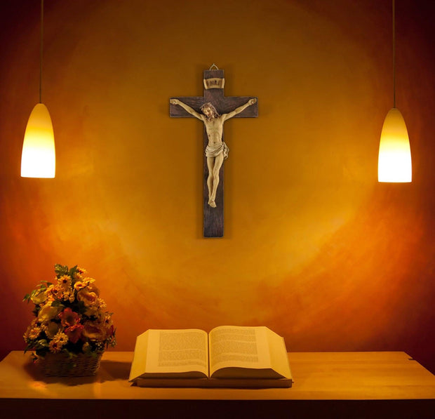 9.1" Jesus Crucifix Wall Cross - Handcrafted Resin Wall Hanging Cross, Ideal Christian Wall Art Decor for Home - JNR Products