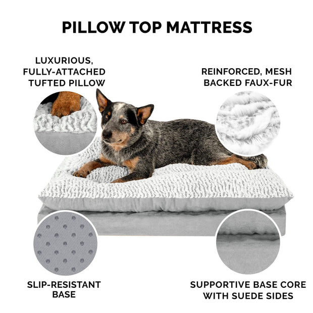 FurHaven Pet Products Embossed Faux Fur & Suede Orthopedic Pillow Top Mattress Pet Bed for Dogs & Cats - Gray, Large - JNR Products