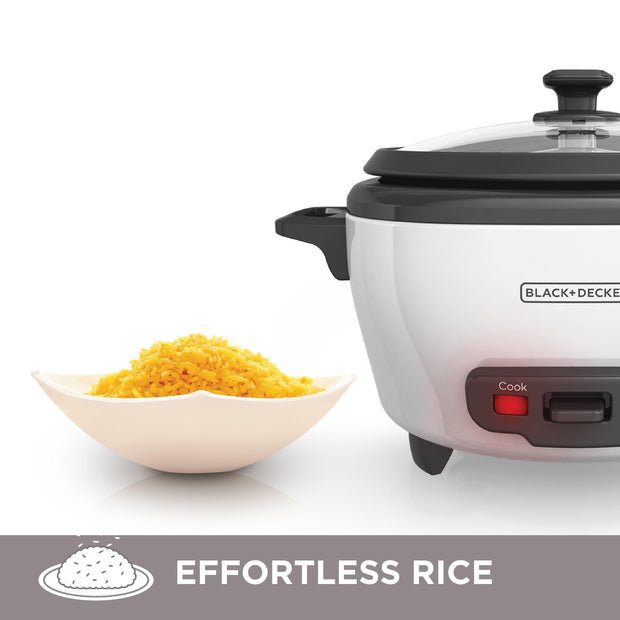 BLACK+DECKER 6-Cup Rice Cooker with Steaming Basket, White, RC506 - JNR Products