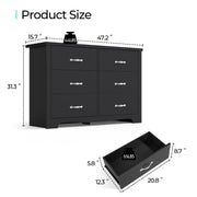 LINSY HOME Black Double Dressers,Chest of 6 Drawers - JNR Products