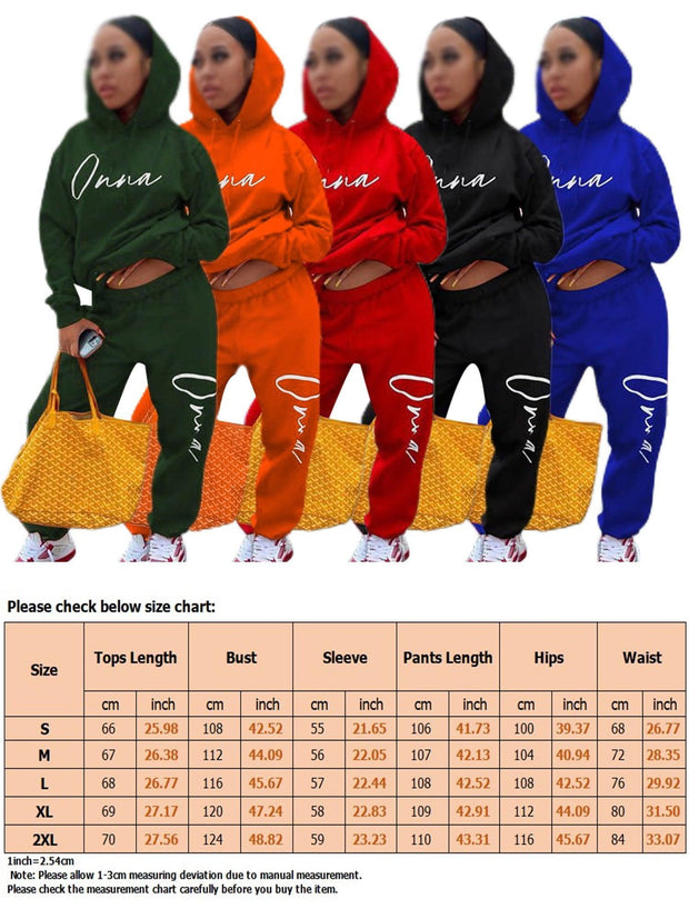 Cindysus Women Casual Sweatsuit Letter Print Playsuit 2 Piece Outfit Sweatshirt and Sweatpants Loose Fit Jogger Set Orange M - JNR Products