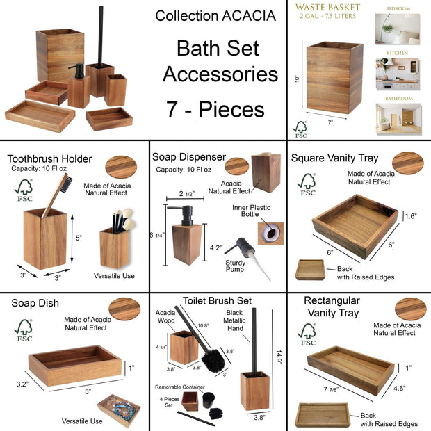 Acacia Wood Bathroom Accessory Set Collection - JNR Products