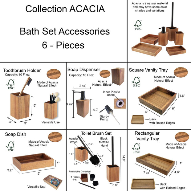 Acacia Wood Bathroom Accessory Set Collection - JNR Products