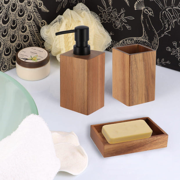 Acacia Wood Bathroom Accessory Set Collection - JNR Products