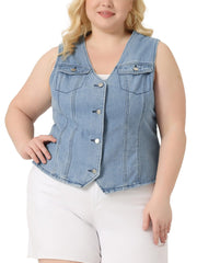 Agnes Orinda Plus Size Denim Jackets for Women Sleeveless Utility with Pocket Jean Denim Vests - JNR Products