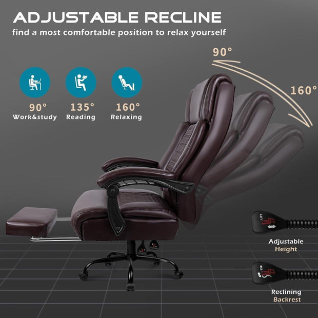 BOSSIN Big and Tall Office Chair Executive Heavy Duty Home Chairs with Foot Rest Ergonomic,High Back and Lumbar Support - JNR Products