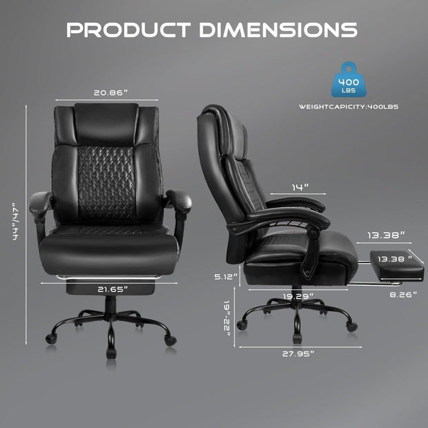 BOSSIN Big and Tall Office Chair Executive Heavy Duty Home Chairs with Foot Rest Ergonomic,High Back and Lumbar Support - JNR Products