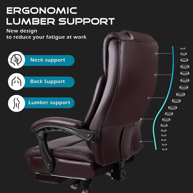 BOSSIN Big and Tall Office Chair Executive Heavy Duty Home Chairs with Foot Rest Ergonomic,High Back and Lumbar Support - JNR Products