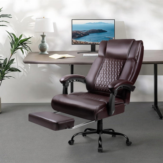 BOSSIN Big and Tall Office Chair Executive Heavy Duty Home Chairs with Foot Rest Ergonomic,High Back and Lumbar Support - JNR Products