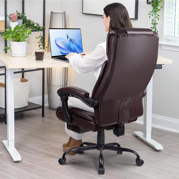 BOSSIN Big and Tall Office Chair Executive Heavy Duty Home Chairs with Foot Rest Ergonomic,High Back and Lumbar Support - JNR Products