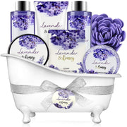 Bath and Body Gift Sets for Women 8 Pcs Lavender and Honey Spa Baskets, Beauty Holiday Birthday Gifts Idea for Her - JNR Products