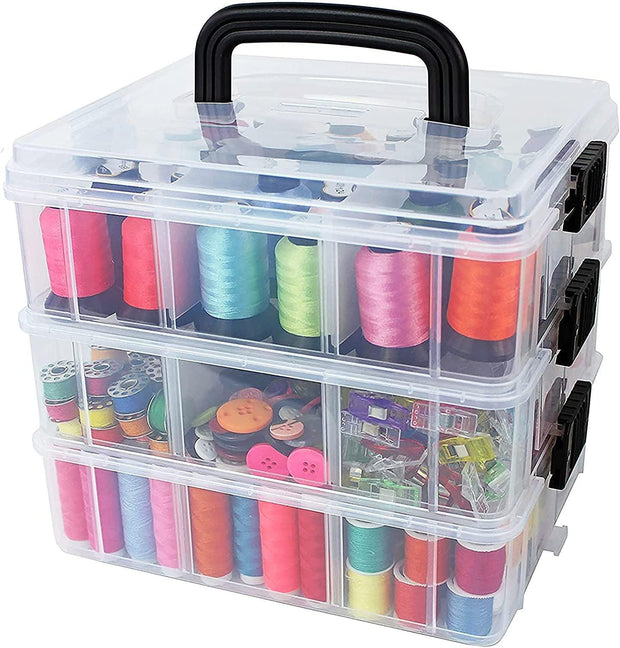 Bins & Things Stackable Craft Storage Container with 18 Adjustable Compartments - Clear Plastic Small Organizer Box for Beads, Art Supplies, Sewing & Lego - Craft Organizers and Storage Bins - JNR Products