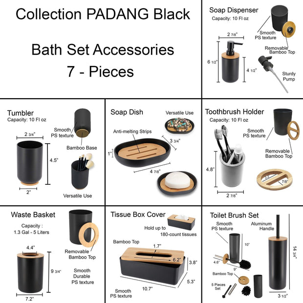 Padang Bathroom Accessories Set Bamboo - JNR Products