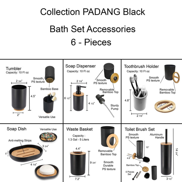 Padang Bathroom Accessories Set Bamboo - JNR Products