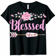 Blessed Grandma Floral Arrow T Shirt Fun 'Girl' Font Black Tee for Stylish Grandmas Cute Gift Idea - JNR Products