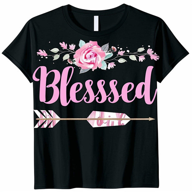 Blessed Grandma Floral Arrow T Shirt Fun 'Girl' Font Black Tee for Stylish Grandmas Cute Gift Idea - JNR Products