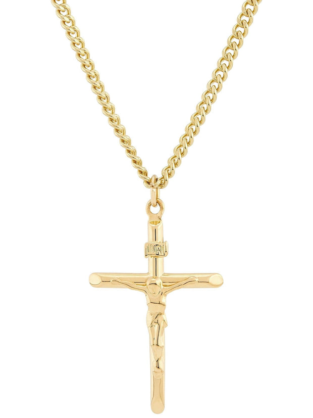 Brilliance Fine Jewelry Gold Filled Crucifix Cross on Stainless Steel Necklace,24" - JNR Products