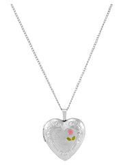 Brilliance Fine Jewelry Sterling Silver "I Love You" and Painted Rose Heart Locket Necklace, 18" - JNR Products