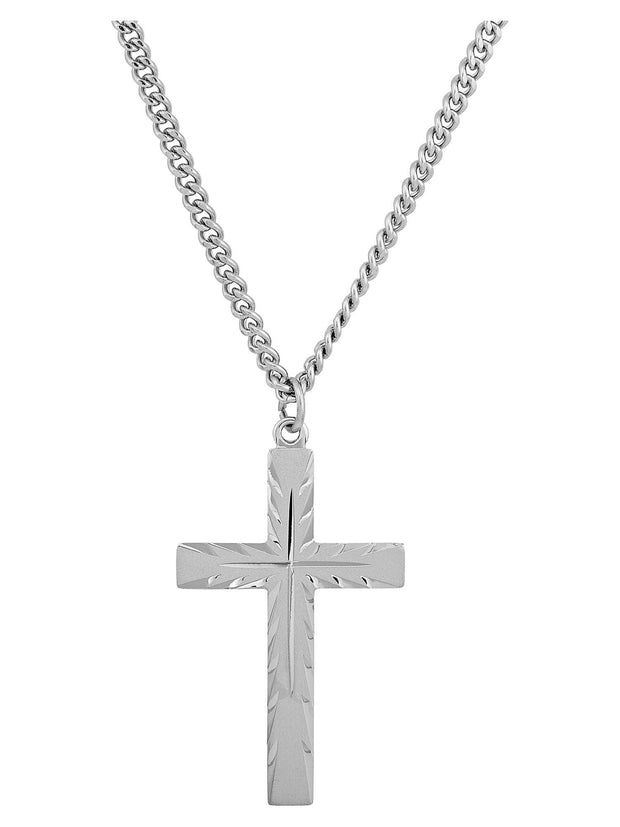 Brilliance Fine Jewelry Sterling Silver Latin Cross on Stainless Necklace, 24" - JNR Products