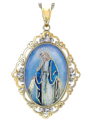 Brilliance Fine Jewelry Sterling Silver and 18K Gold Plated Virgin Mary with Crystal Pendant, 18" Necklace - JNR Products