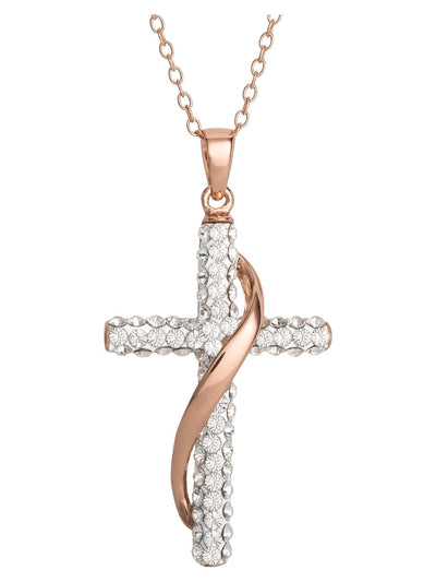 Brilliance Fine Jewelry Women's Sterling Silver 14KT Gold Plated Crystal Cross Pendant Necklace, 18" chain - JNR Products