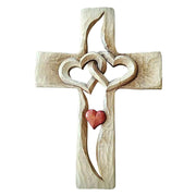 Carved Wooden Cross Intertwined Hearts, Wooden Love Cross, Wall Hanging Hand Carved Wood Cross for Home Living Room Decor - JNR Products