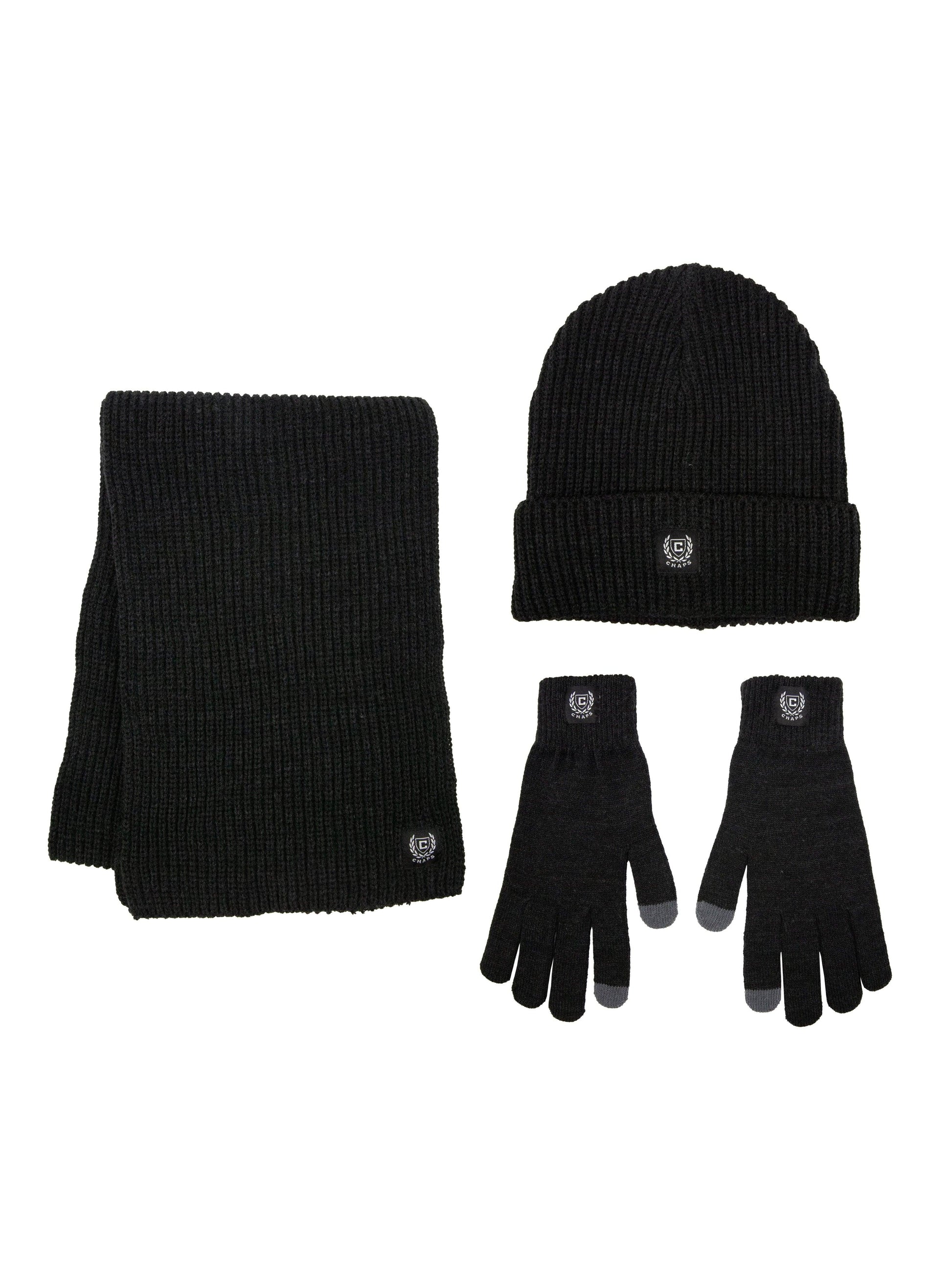 Chaps Men's 3-Piece Marled Scarf, Beanie and Glove Set, One Size - JNR Products